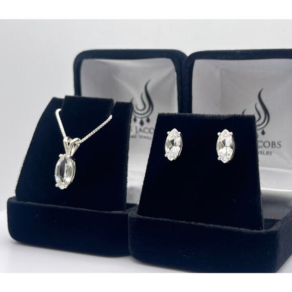 Beautiful 4ctw Marquise Cut White Sapphire Earrings and Necklace Set - Picture 4 of 6